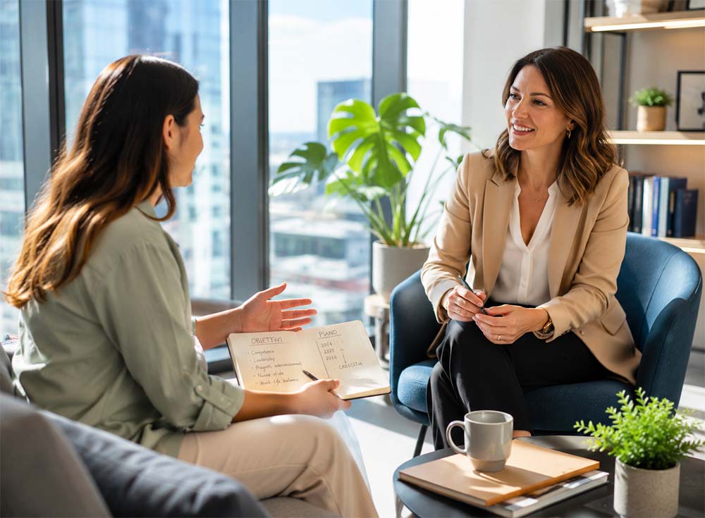 Due persone a colloquio durante una sessione di career coaching