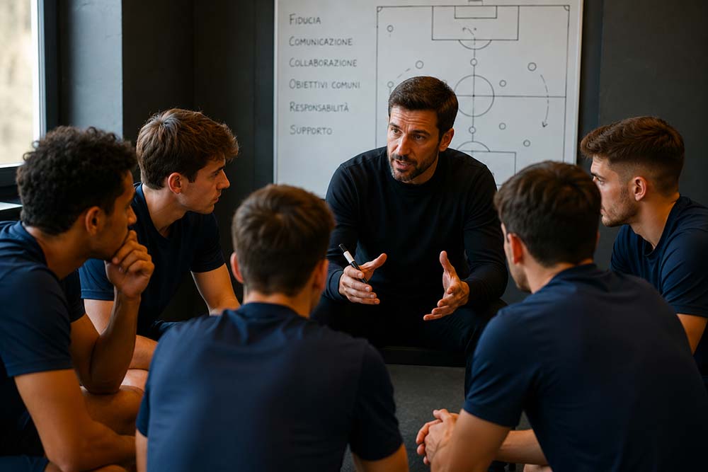 sport-team-coaching Allenatore parla alla sua squadra prima di un incontro